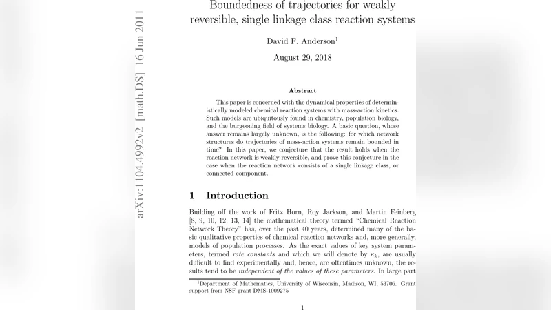 약하게 가역적인 단일 연결성 반응계의 궤적 유계성