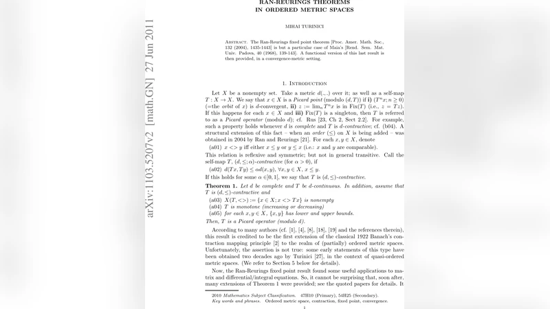 정렬된 거리공간에서 Ran Reurings 정리