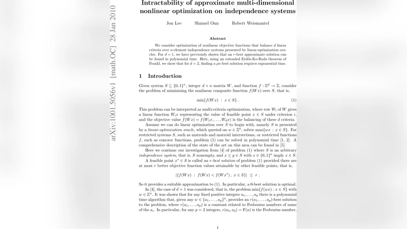 다차원 비선형 최적화와 독립 시스템 근사 해의 복잡성