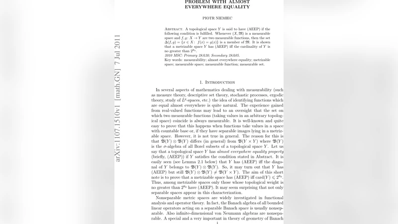 거의 모든 점에서 동등성 문제와 위상공간의 크기 조건