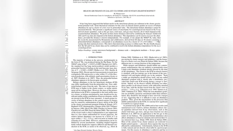 은하단 클러스터 헬륨 풍부도와 SZ 효과를 통한 거리 측정