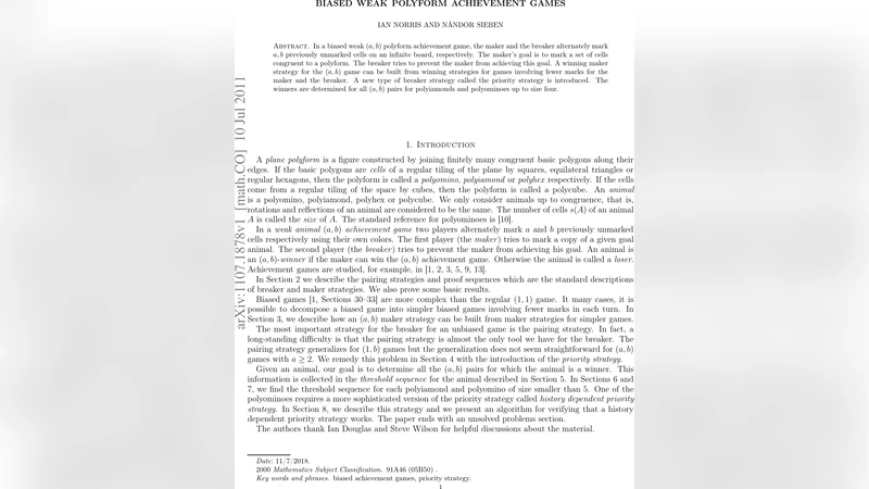 편향 약한 폴리폼 달성 게임의 새로운 전략과 결과