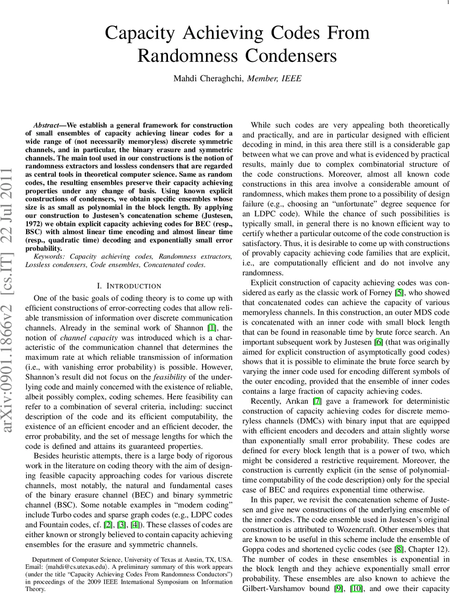 무작위 압축기로 만든 용량 달성 코드