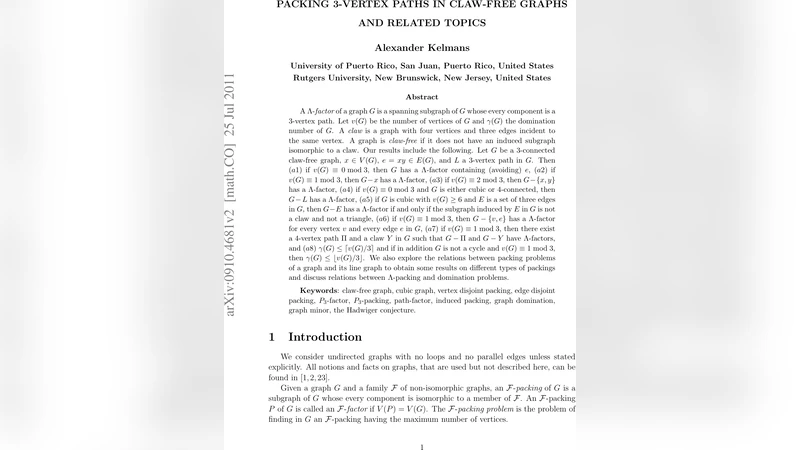 클로프프리 그래프의 3‑정점 경로 팩킹과 응용