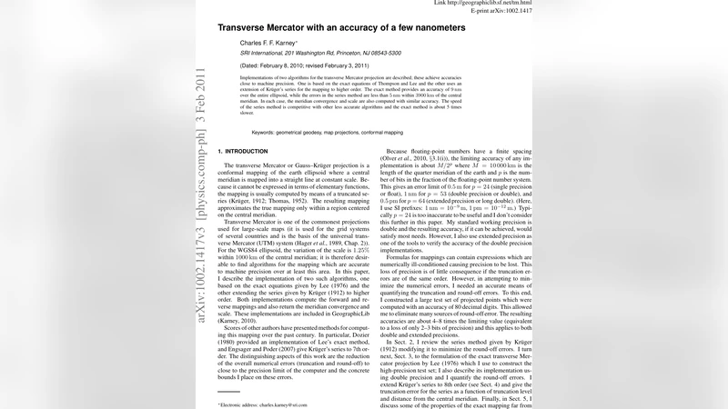 극소밀도까지 정확한 횡메르카토르 투영