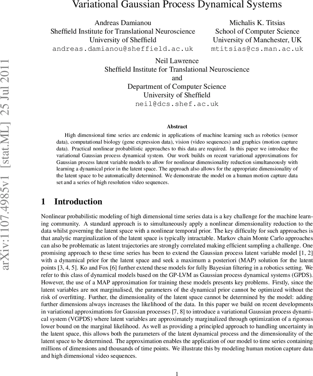 변분 가우시안 프로세스 동적 시스템