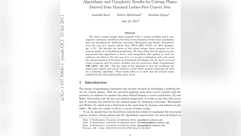 최대 격자 자유 집합에서 유도된 절단면의 알고리즘 및 복잡도 결과