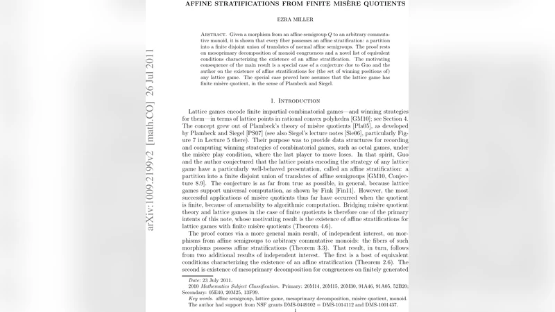 유한 미시레 몫을 통한 아핀 층화 이론