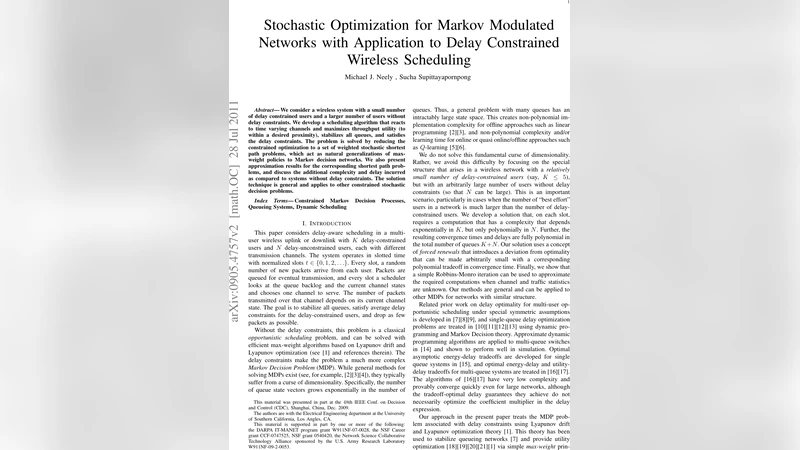 마르코프 변조 네트워크의 확률 최적화와 지연 제한 무선 스케줄링