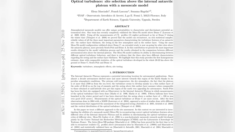 남극 고원 내부 광학 난류 사이트 선정