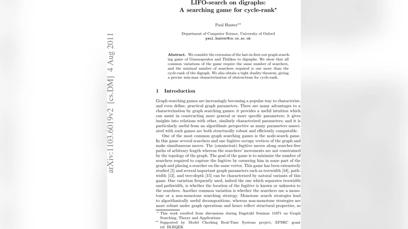 사이클 순위와 LIFO 탐색 게임 방향 그래프에서의 새로운 측정법