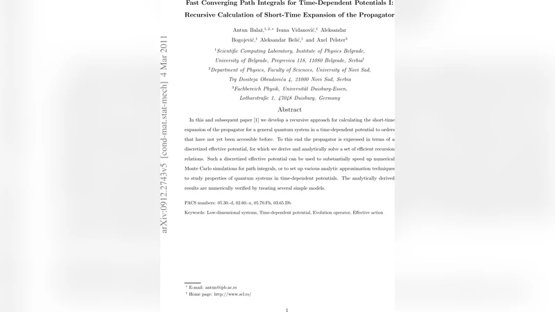 시간 의존 퍼텐셜을 위한 빠른 수렴 경로 적분 I 단시간 전파자 전개 재귀 계산