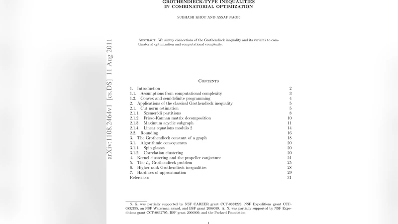 그로텐디크 부등식과 조합 최적화: 알고리즘과 복잡도 통합 고찰