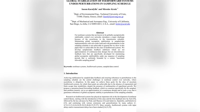 샘플링 스케줄 변동 하에서 피드포워드 시스템의 전역 안정화