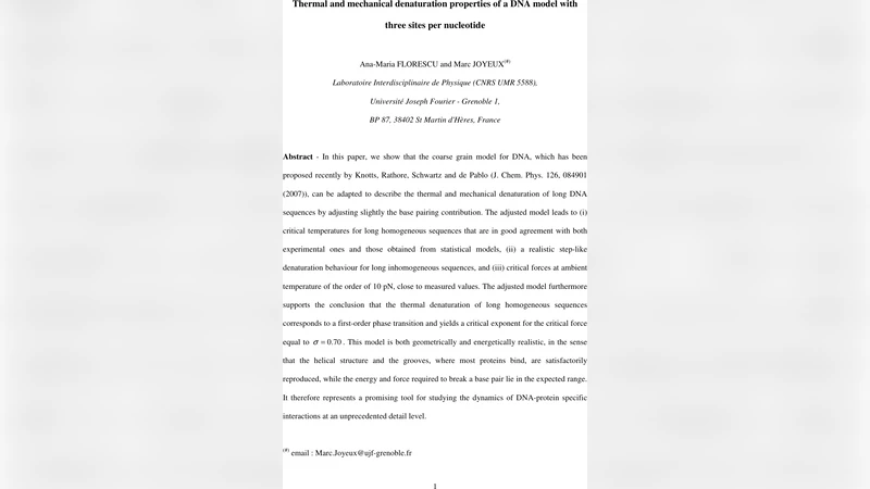 DNA 삼중위치 모델로 본 장·단 온도와 힘에 의한 변성 연구