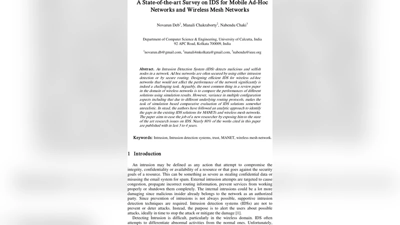 모바일 애드혹·와이어리스 메시 네트워크를 위한 최신 IDS 연구 동향과 과제