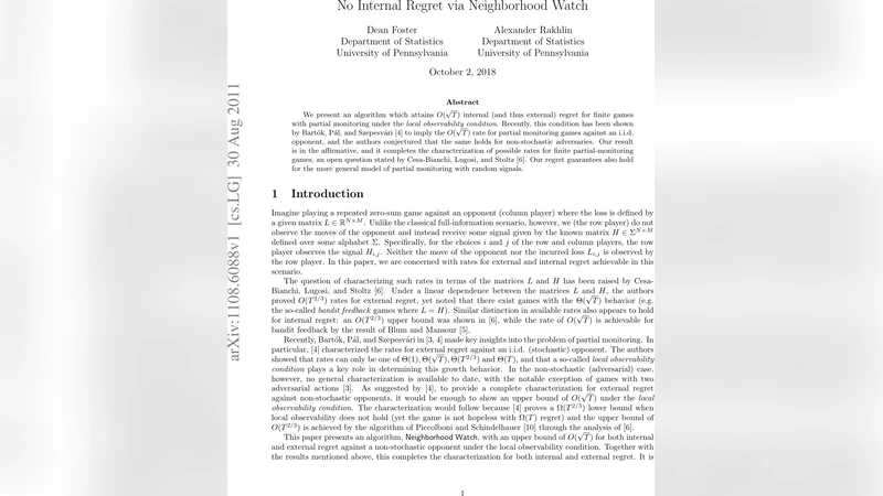 내부 후회 없는 이웃 감시 알고리즘