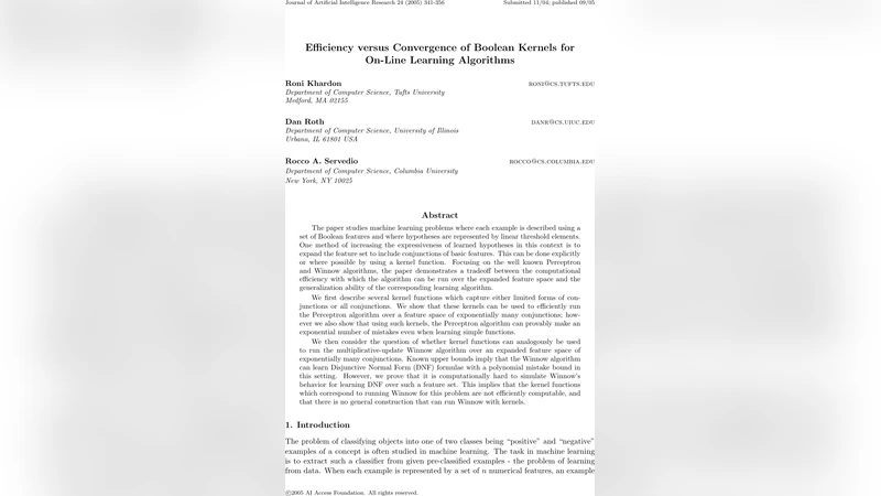 부울 커널의 효율성 대 수렴성: 퍼셉트론과 위노우의 온‑라인 학습