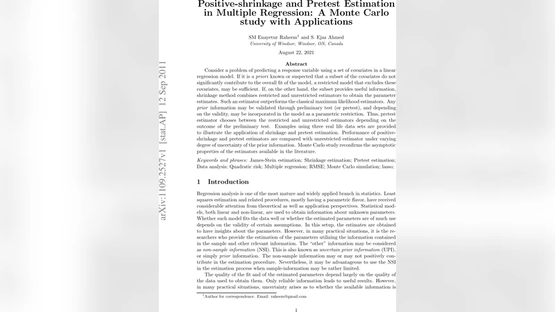 다중 회귀에서 양의 수축 및 사전 검정 추정법: 몬테카를로 연구와 실증 적용