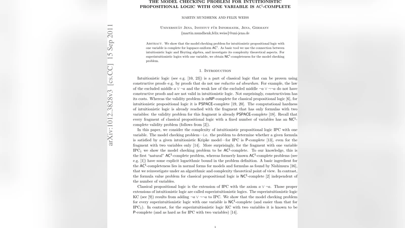 직관주의 논리 1변수 모델 검사, AC¹ 완전성의 새로운 발견