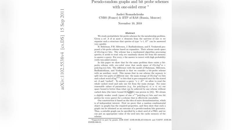 한쪽 오류를 허용한 캐시 기반 비트 프로브 멤버십 구조와 의사난수 그래프