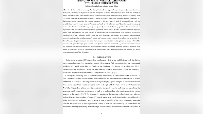 콘텐츠 이질성을 고려한 생산·연결 게임: 균형·사회최적 및 가격 메커니즘