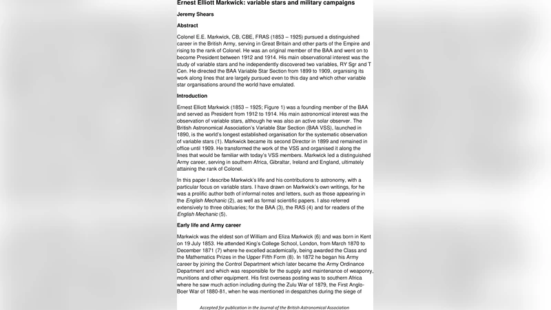 마크윅 장군의 별빛과 전쟁: 변광성 연구와 군사 생활의 교차점