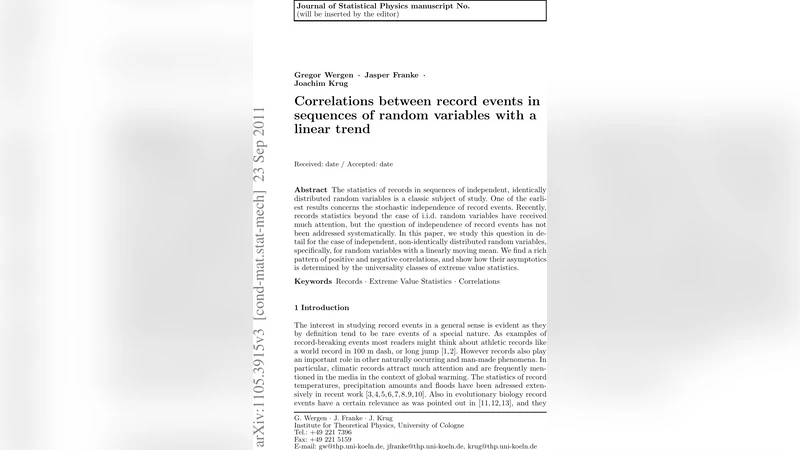선형 추세를 가진 확률 변수 열에서 기록 사건의 상관관계