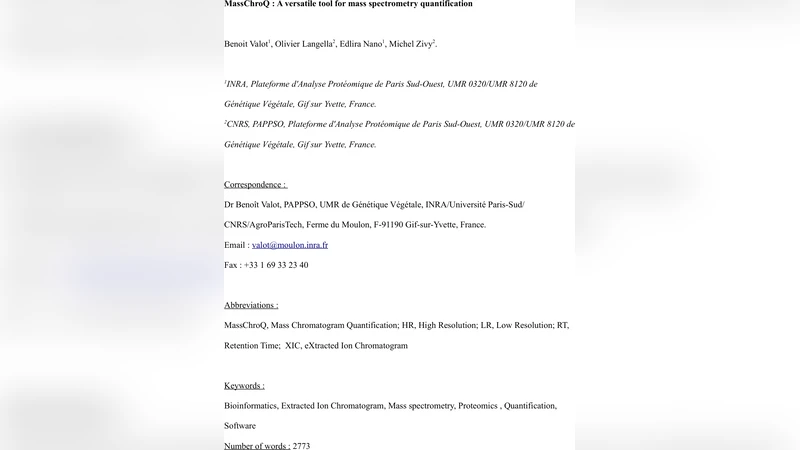 다목적 LCMS 정량화 툴 MassChroQ 소개