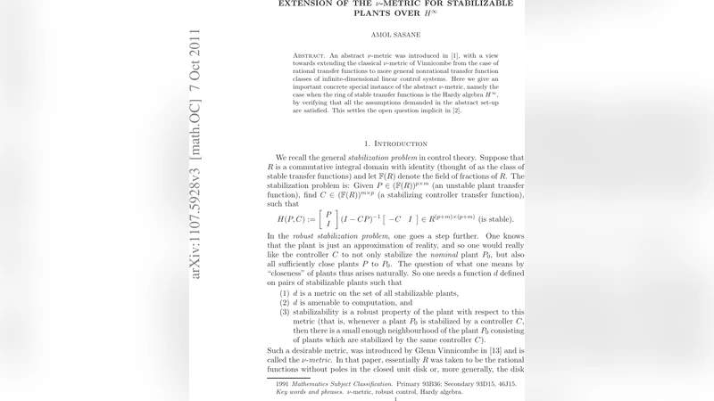 하드리 알제브라 H∞ 위에서의 ν‑메트릭 구체화