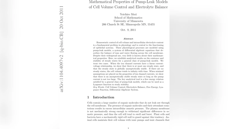 세포 부피와 전해질 균형을 위한 펌프‑리크 모델의 수학적 특성