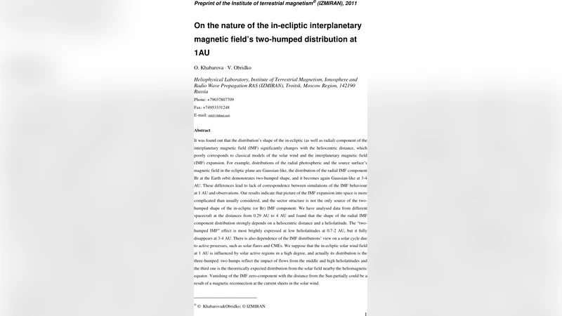 태양풍 자기장 1AU에서의 이중봉 현상과 거리·위도 의존성