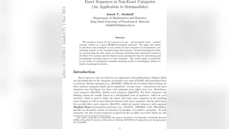 비정확 범주에서의 정확한 열과 반정밀 모듈론