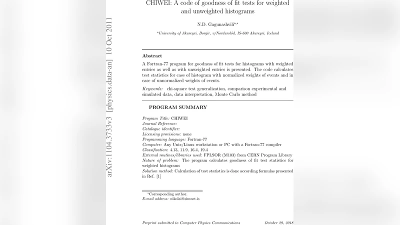 CHIWEI 가중 및 비가중 히스토그램 적합도 검정 프로그램