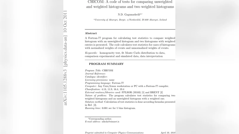 가중 히스토그램 비교를 위한 CHICOM 프로그램