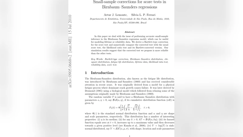 Birnbaum Saunders 회귀 모델의 소표본 점수 검정 보정