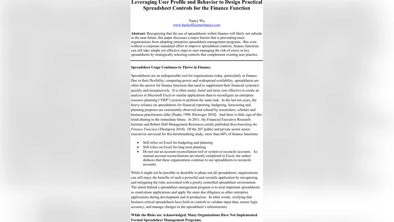재무 기능을 위한 사용자 프로파일 기반 실용 스프레드시트 통제 설계