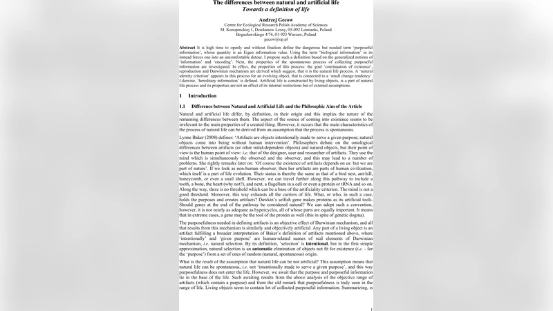 자연과 인공 생명의 차이와 생명의 정의