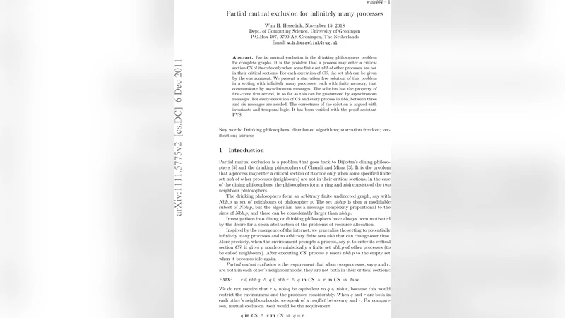 무한 프로세스 환경에서 부분 상호배제와 FCFS 보장을 위한 경량 메시지 프로토콜