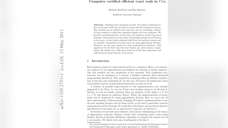 Coq에서 타입 클래스와 dyadic 유리수를 활용한 고속 정확 실수 구현