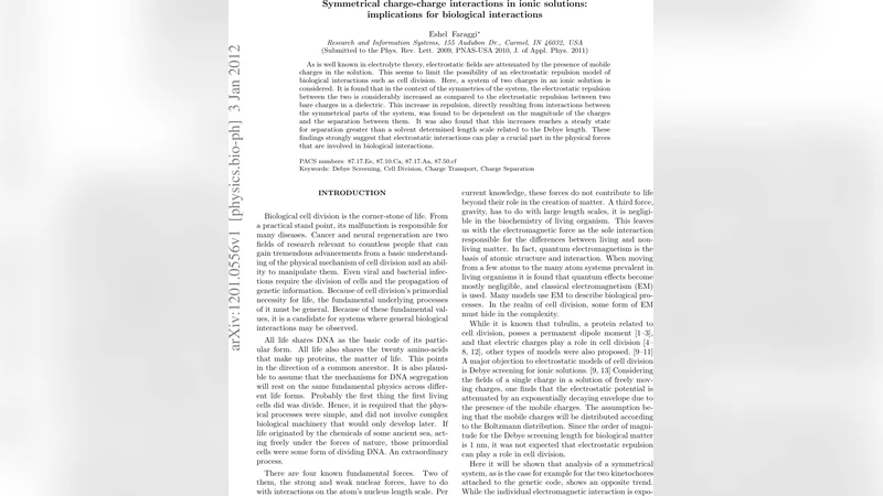 이온 용액 속 대칭 전하 상호작용이 생물학적 힘에 미치는 의미