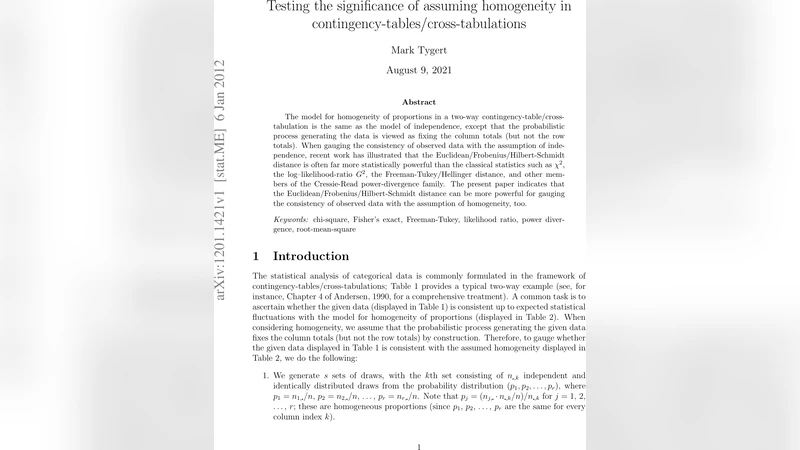 교차표에서 동질성 가정의 유의성 검정