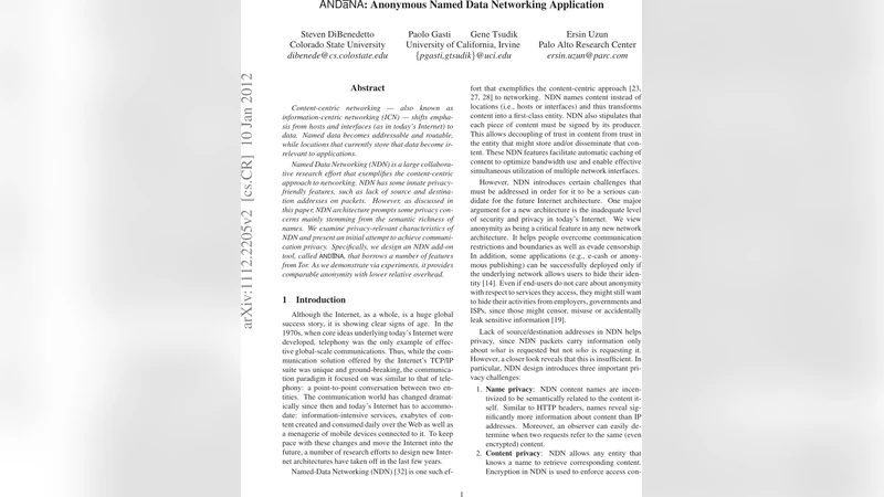 NDN 기반 익명 통신 시스템 ANDaNA