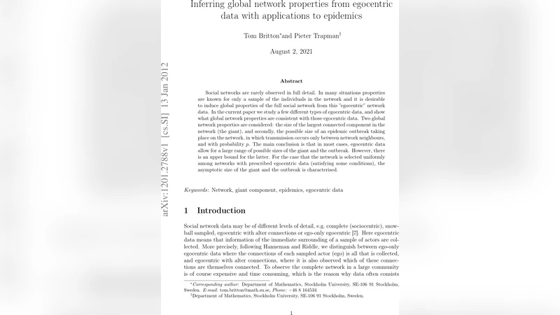 이코센트릭 데이터로 전역 네트워크 특성 추정 및 전염병 적용