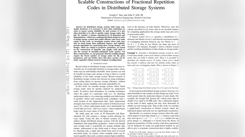확장 가능한 분산 저장을 위한 분수 반복 코드 설계