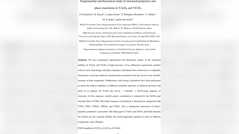 고압에서 YAsO4와 YCrO4의 구조 변이와 전이 메커니즘