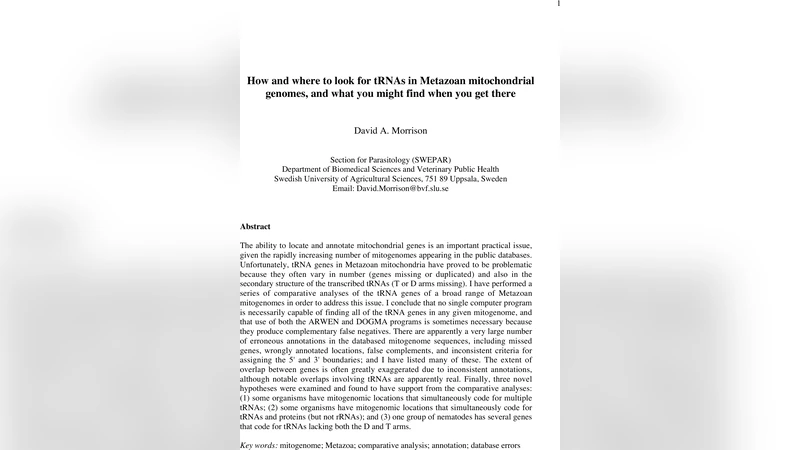 동물 미토콘드리아 tRNA 탐색 방법과 기대 결과