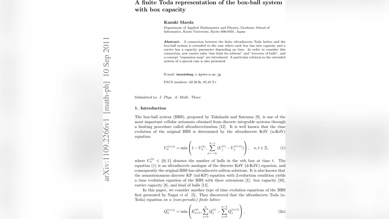 박스 용량을 가진 박스볼 시스템의 유한 토다 표현