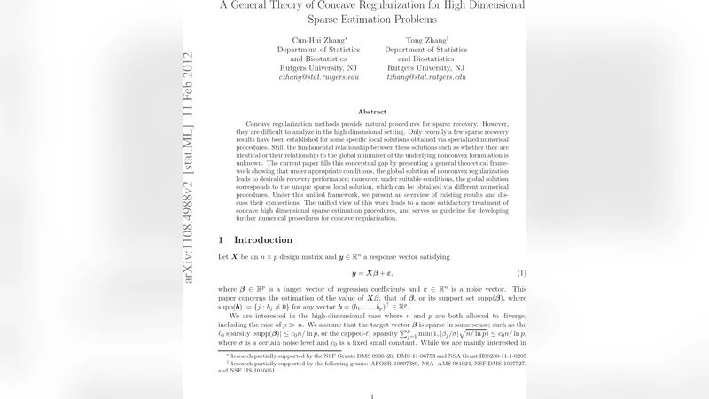 볼록이 아닌 정규화의 일반 이론 고차원 희소 추정