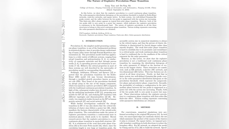 폭발적 퍼콜레이션의 새로운 연속 전이 본질